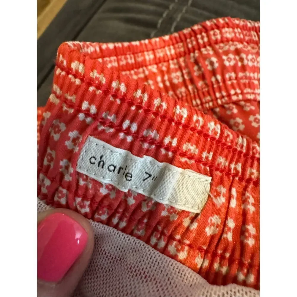 Onia Mens Red Geometrix Print Swim Trunks Charles 7 inch With Back Zip Pocket Si